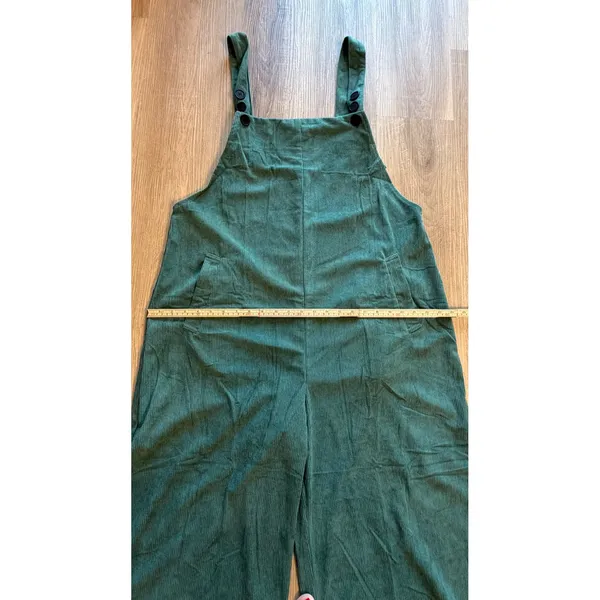 Green Corduroy Wide Leg Overalls XL Teal Ribbed Sleeveless Jumpsuit with Pockets - Image 9