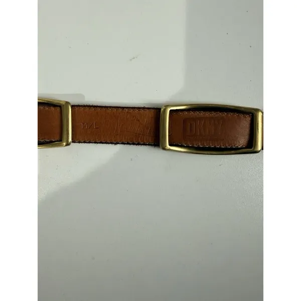 Vtg DKNY‎ Belt Womens Tan Leather Gold Tone Concho Southwest Cowboy 90s 34" M/L - Image 3