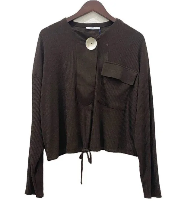 Zara Brown Contrast Button Blouse M - Image 3