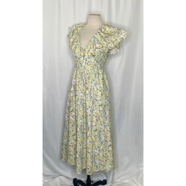 O.P.T. Kate Floral Ruffled Midi Dress One Pretty Time Pockets Ruffles‎ Small - Image 7