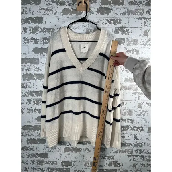 Aerie | women black and cream striped vneck sweater oversized - Image 7