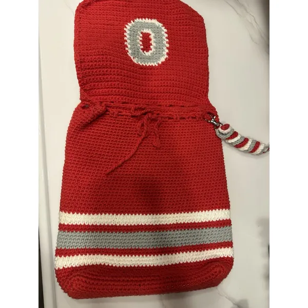 Ohio State Buckeyes Crochet Convertible Drawstring Backpack Bag & Glasses Case Red - Image 6