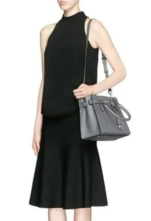 MICHAEL KORS Dillon Saffiano Leather Satchel EUC Crossbody Handbag Gray - Image 2