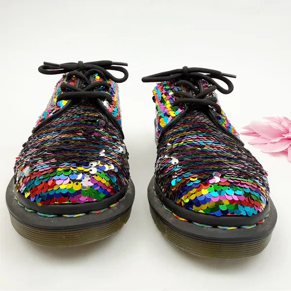 Dr. Martens 1461 Pascal Rainbow To Silver Sequin Oxfords Lace Up Shoes - Image 3