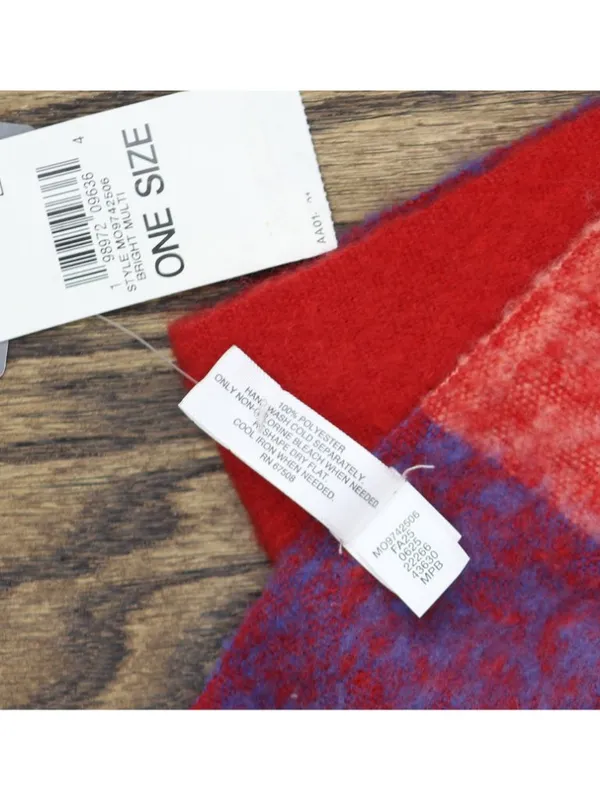 NWT On 34th Brushed Buffalo Plaid Blanket Scarf Fringe Cozy Bright Red Multi - Image 7