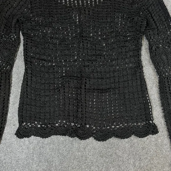 Bette Paige Black Crochet Cardigan XL Bell Sleeve Scallop Hem Boho Whimsigoth - Image 16