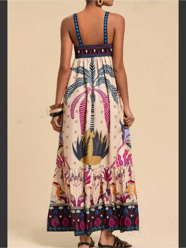 Rosa Clothing Bohemia Tropical Totem Print Strappy Flare Maxi Dress Small New - Image 4