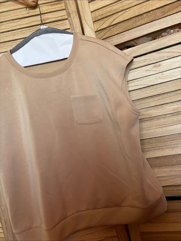 Women's Crewneck Pocket Tank - Tan XL - Image 3