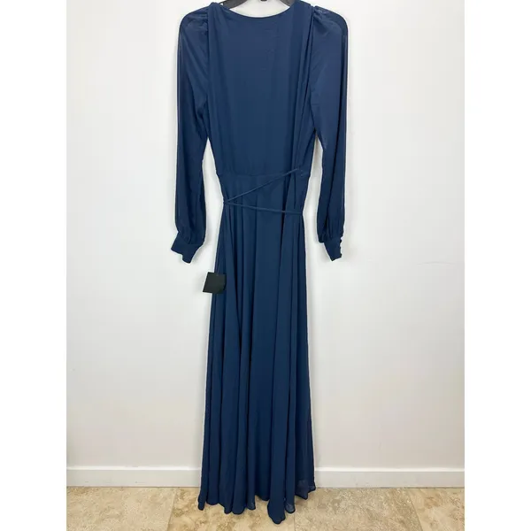 Lulus My Whole Heart Dark Navy Blue Long Sleeve Wrap Dress Chiffon Medium NWT - Image 11