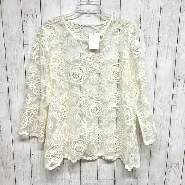 Unbranded Floral Lace Sheer Mesh Top‎ Womens Size M White Boho Rose Crochet - Image 7