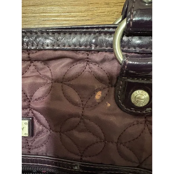 Vera Bradley Quilted Tote Bag Purple Patent Trim Geometric Stitched Shoulder - Image 8