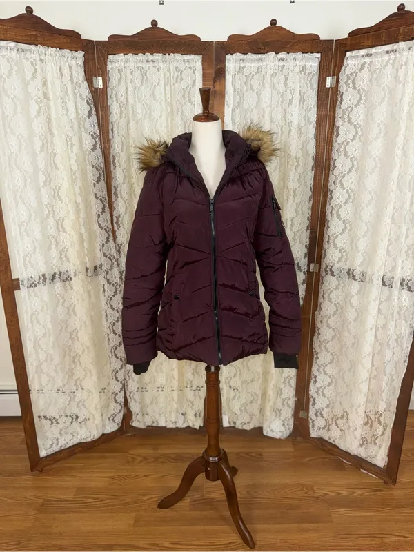 Nice Madden Burgundy Puffer Jacket Purple Size M - Image 2