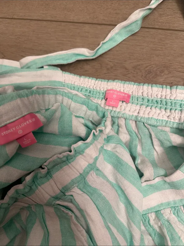 Stoney Clover x‎ Target Lane Mint Green Striped Linen Blend Two Piece Set Size L - Image 3