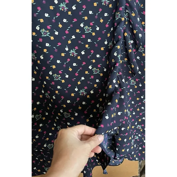 Loft Midi Skirt Large Floral Ruffle Navy Blue Fall Winter Whimsigoth Resort Boho - Image 6