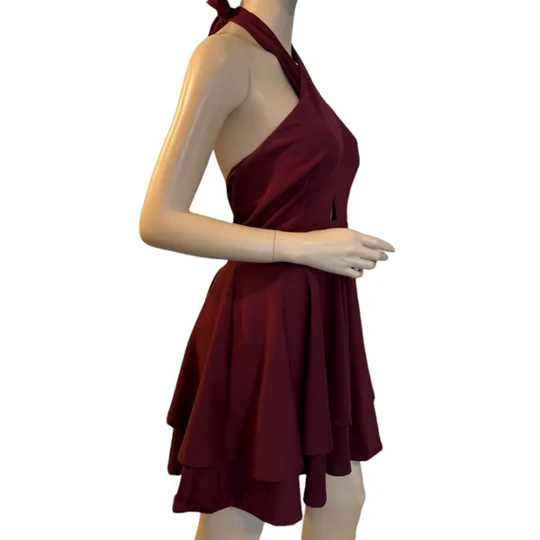 Kayla I Hillier For ALYCE Burgundy Halter Flare‎ Dress SZ L - Image 3