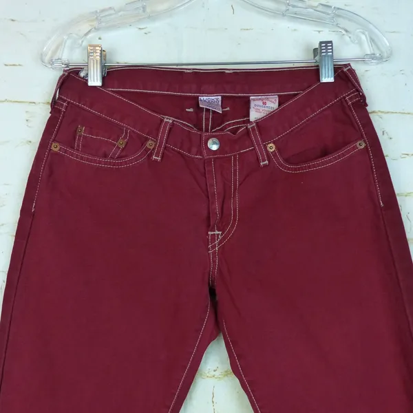 Lucky Brand Snapper Jean Womens 4 27 Burgundy USA Flare Low Rise Y2K F1RG020 - Image 3