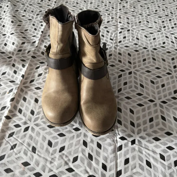 Rampage‎ Geller Womens Ankle Boots Tan Brown Knit Collar Buckle Strap Size 7M - Image 2