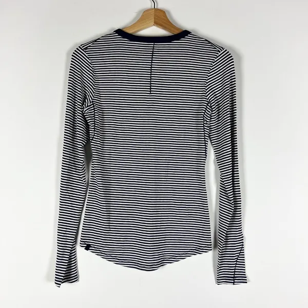 Lululemon Women's Hold Tight Long-Sleeve Shirt Minute Stripe White Club Blue 6 - Image 3