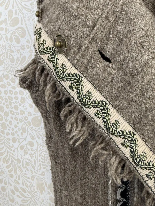 Free People Brown Knit Fringe Sleeveless Button Detail Vest - Size - Small - Image 6