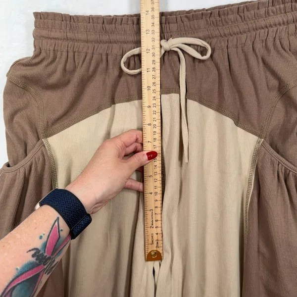 Boho Slouchy Sz L Harem Barrel Joggers Khaki Ribbed Colorblock Streetwear Fisoew - Image 9