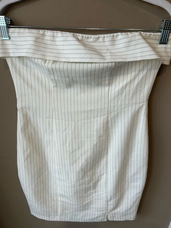 Strapless Pinstripe Dress White - Image 2
