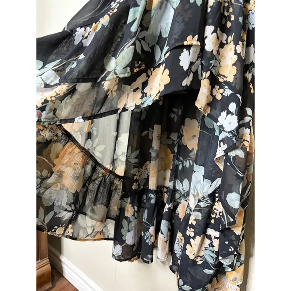 Scarlet Darkness Floral Maxi Dress M Smocked Puff Sleeve Cottagecore - Image 7