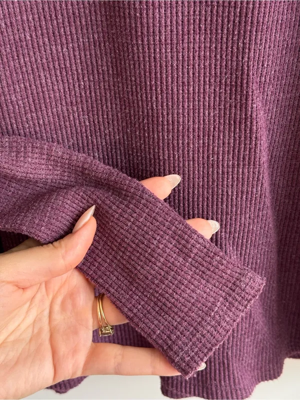 Free People We The Free Purple Waffle Knit Thermal Top Size S Long Sleeve - Image 2