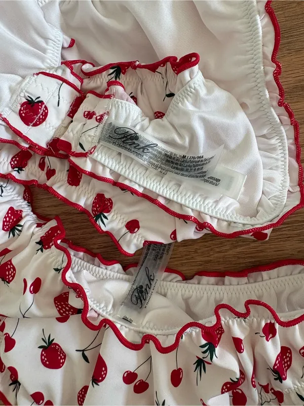 Frankie's Bikinis White and Red Strawberry Print Ruffle bikini - Image 3