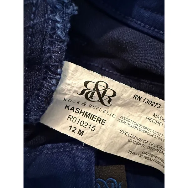 Rock & Republic Kashmere Skinny Jeans Cobalt Blue Studded Back Pocket Size‎ 12M - Image 5