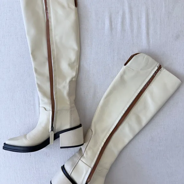 Franco Sarto Dorica Tall Boots 5.5M Cream Leather Block‎ Heel - Image 14