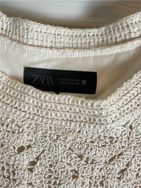 Zara Cream Crochet Knit Fringe Hem Mini Dress Size Small S NWT - Image 5