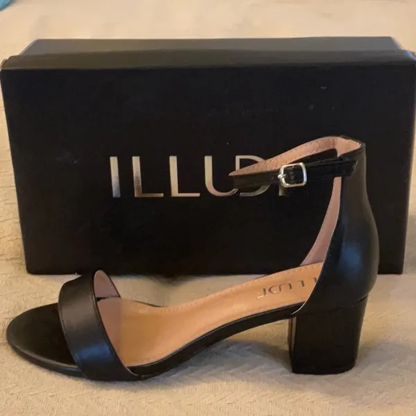 NWT NIB Illude black open toe heel dress shoe. 9 2 in heel - Image 4