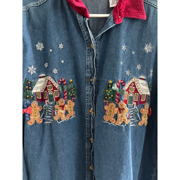 Vintage Bobbie Brooks Top Womens L Gingerbread Holiday Teacher Embroidered 90s - Image 4
