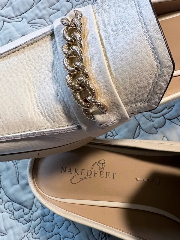 ☀️Naked Feet Elect Chamois White Leather Gold Chain Platform Loafer Mules Sz 8🧡 - Image 6