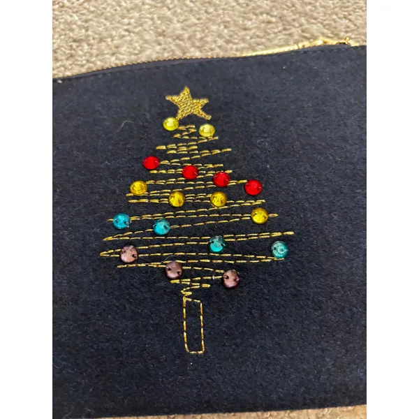 Talbots Wristlet One‎ Size Navy Christmas Tree Embroidered Holiday Clutch NWT - Image 2