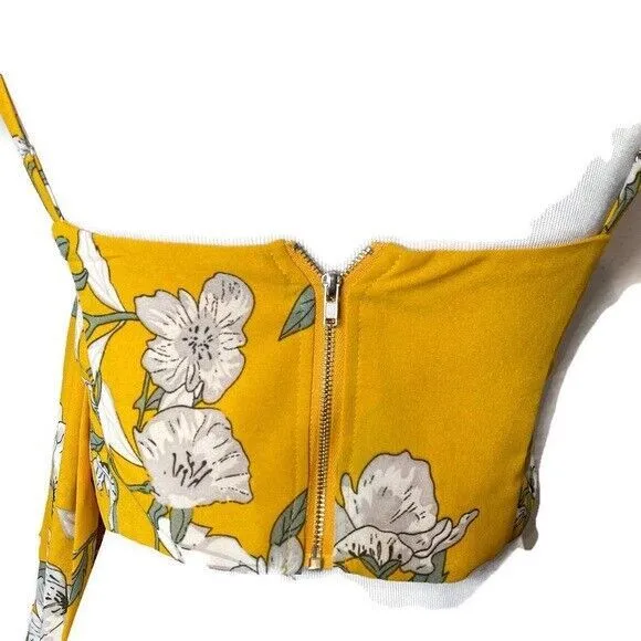 Goodnight Macaroon Boho Tropical Resort Drape Accent Tie Camisole Crop Top S Yellow Floral‎ White - Image 5