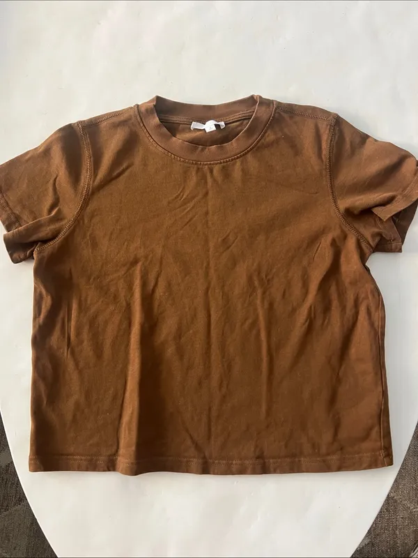 All:Row Thick Cotton Crewneck Boxy Everyday Tee Shirt in Warm Brown S $68 - Image 3