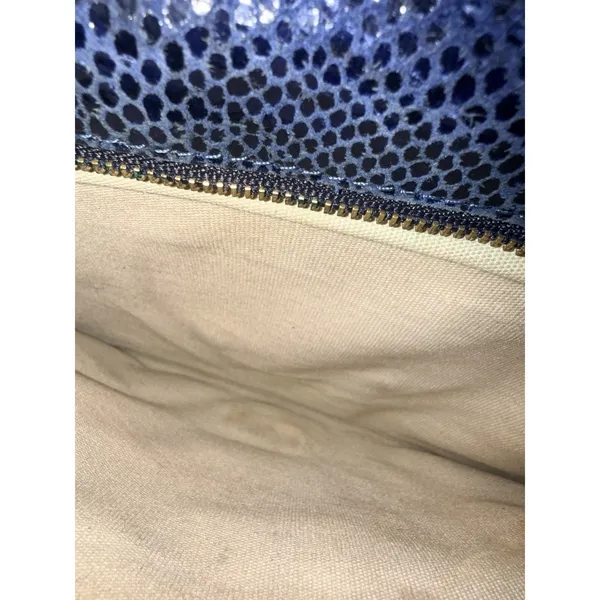 Tory Burch Reva Clutch Blue Leather‎ Snakeskin Print Chain Handbag Bag L - Image 12