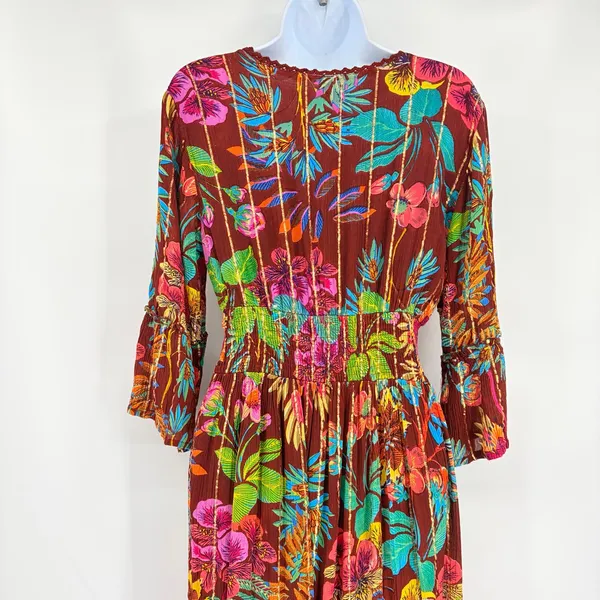 Me 2 Magic Floral Maxi Dress Sz M Metallic Boho Bell Sleeve Festival Euro Anthro - Image 8