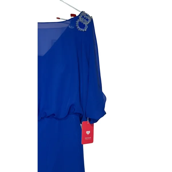 JJ's House Womens Mini Dress Blouson‎ Chiffon 3/4SleeveRoyal Blue Size 4 NWT - Image 2