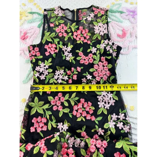 Calvin Klein Floral Embroidered Mesh Mermaid Midi Dress Black Pink 2P CD8L15EZ‎ - Image 4