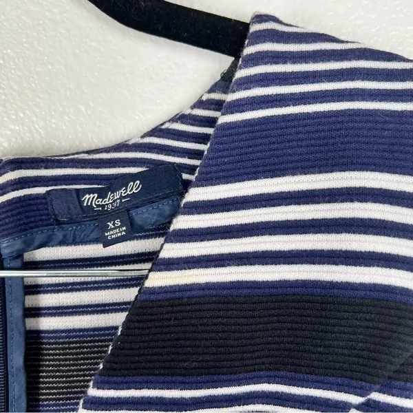 MADEWELL Striped Gallerist Pointe V Neck‎ Stripes Dress Blue Sz XS - Image 4
