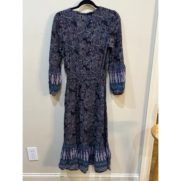 FRYE & Co. Women's Boho Paisley Tassel Tie Maxi Dress Long Sleeve Size XS - Image 3