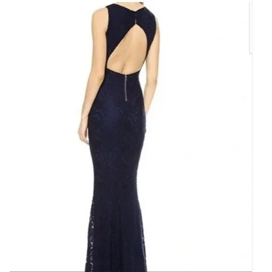 Alice And Olivia Sachi Gown Lace Overlay Long Cocktail Formal Dress Navy Size 2 - Image 3