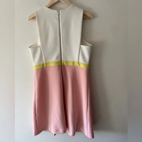 ERIN by Erin Fetherston Pink and Yellow Colorblock Callie Scuba Flare‎ Dress - Image 5