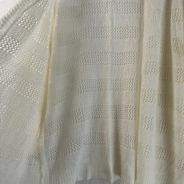 Charter Club Womens XL Ivory Pointelle Knit Open Front Cardigan Striped Sweater - Image 4