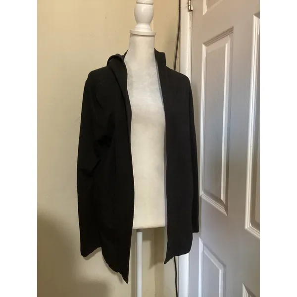 purejill Black Hooded Cardigan Open Front Lightweight Cotton Modal Spandex M - Image 2