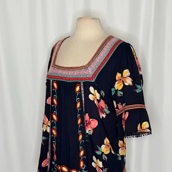 By ANTHROPOLOGIE Dakota Floral Embroidered Top Blouse Peasant Square‎ Neck Large - Image 6