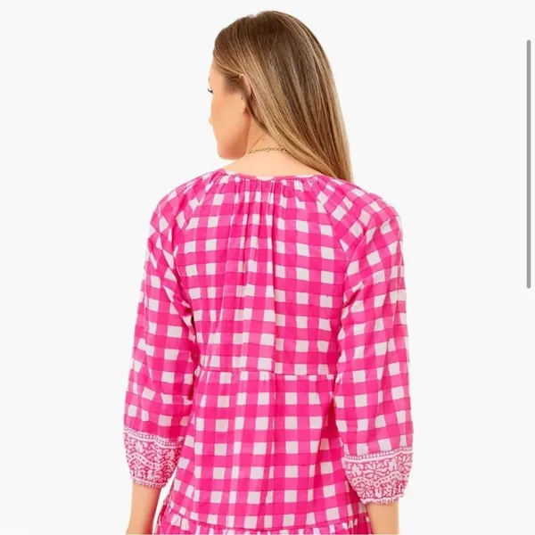 NWT TUCKERNUCK SZ‎ Block Print By Hand Priya Dress Hot Pink Gingham Sz S - Image 3