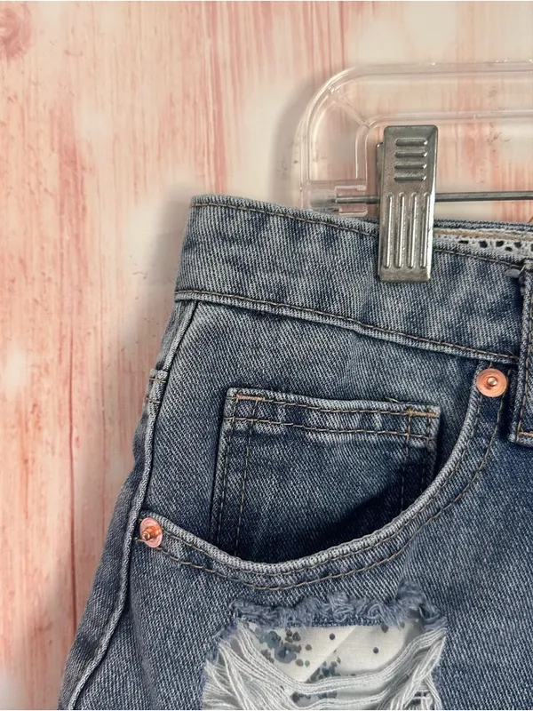 Project Rebel Denim Blue Lightwash High Rise Frayed Hem Jean Shorts Size 11 - Image 3